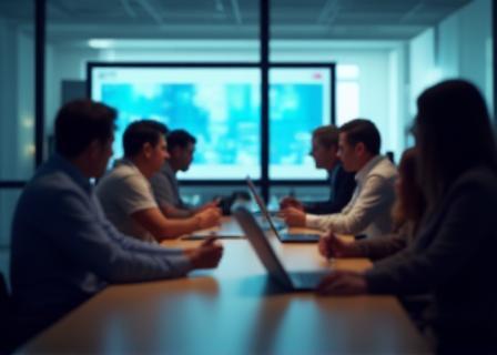 Dynamic commercial photo of a professional meeting setting