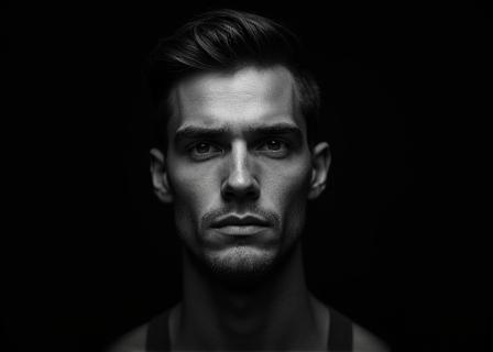 Striking black and white portrait of a man