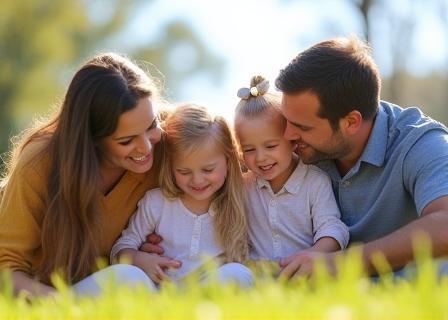 Joyful family group portrait taken outdoors