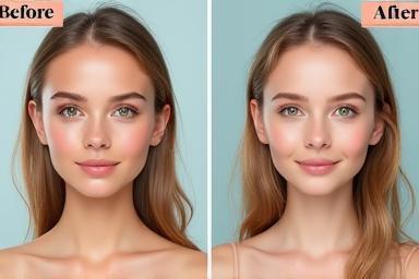 Illustration showing before and after photo retouching process